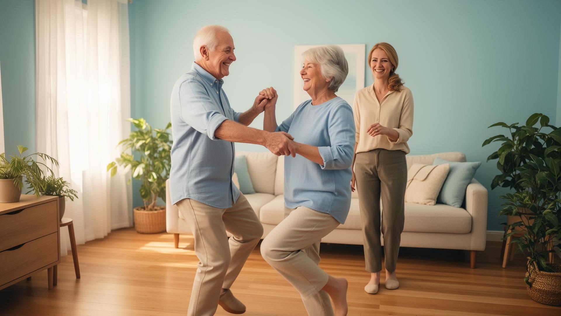 A healthcare provider reviewing a senior patient's progress on a tablet